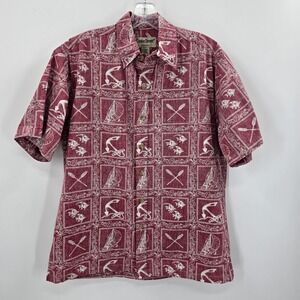 Cooke Street Honolulu Mens Small Red Nautical Anchor Sailboat Cotton Aloha Shirt